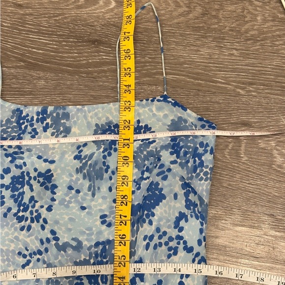 VTG 90s Ann Taylor Blue White Abstract Floral Silk Slip Dress Midi Fairy Size 4 - Picture 7 of 8